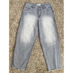 Dime MTL Baggy Denim Jeans Grey Pinstripe Raw Hem Skate Mens 34 Y2K